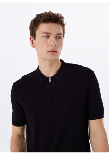Gmg Fırenze Polo Yaka Slim Fit Siyah Erkek Kazak GU25MSS04016