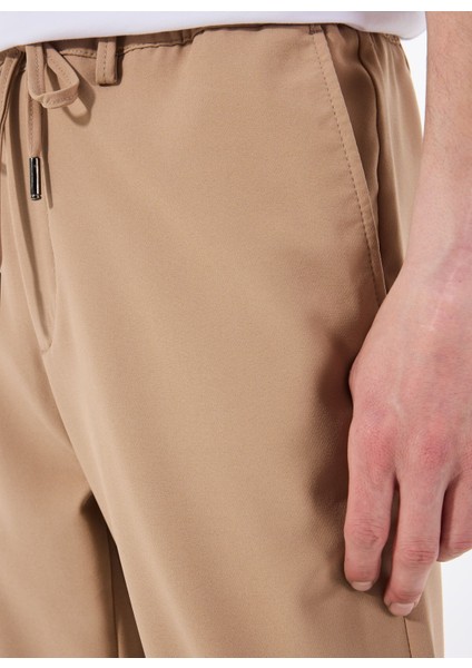 Bağlamalı Bel Normal Paça Slim Fit Bej Erkek Pantolon ACE001252275_BEJ