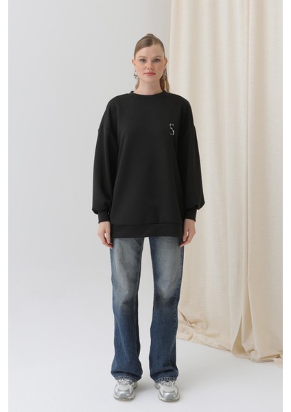 32112 Kadın Arkası Leopar Detaylı Sweatshirt fiyatları