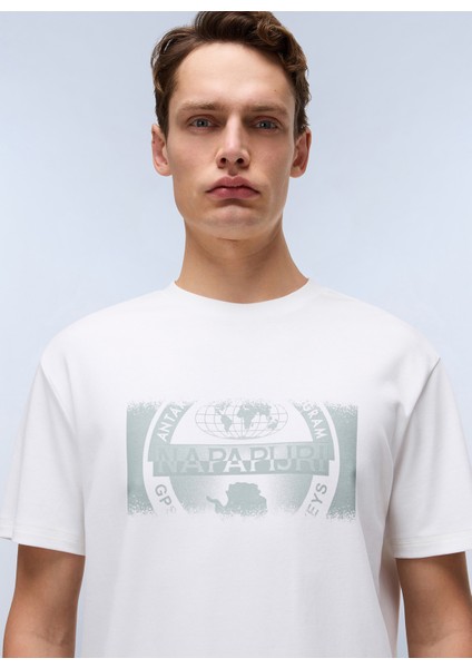 NP0A4IEA2061-S-VANNI Prt Ss Beyaz Relaxed Erkek T-Shirt