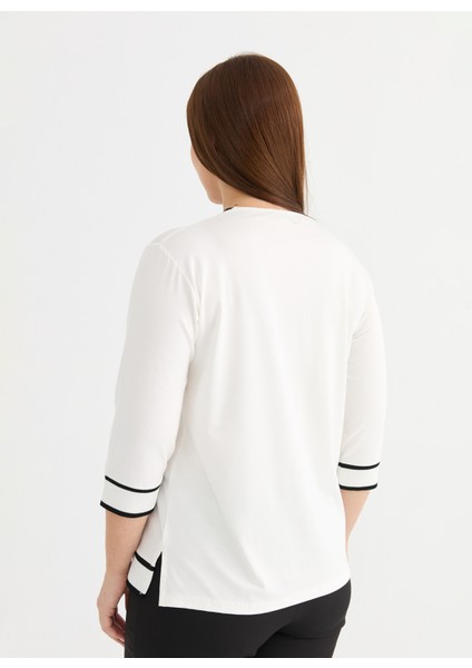 V Yaka Düz Ekru Kadın Bluz 25YSL8078-BB