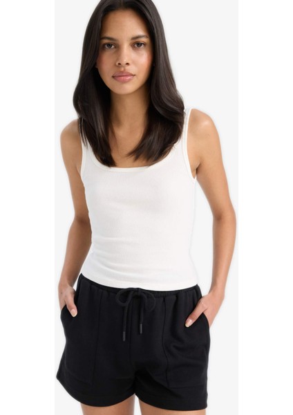 Slim Fit Dar Kesim Basic Düz Yuvarlak Yaka Fitilli Kaşkorse Atlet E5540AX25SM