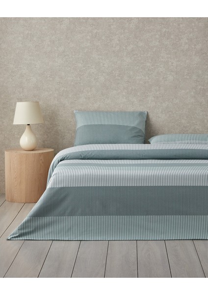 Modern Strip Kolay Ütülenir Çift Kişilik Nevresim Takımı 200X220 cm Yeşil