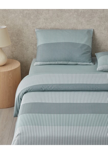 Modern Strip Kolay Ütülenir Çift Kişilik Nevresim Takımı 200X220 cm Yeşil