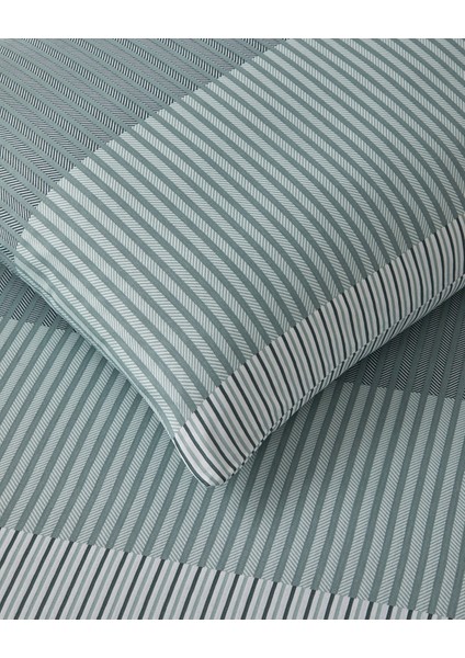 Modern Strip Kolay Ütülenir Çift Kişilik Nevresim Takımı 200X220 cm Yeşil