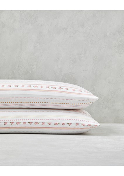 Daisy Stripes Kolay Ütülenir 2'li Yastık Kılıfı 50X70 cm Pembe