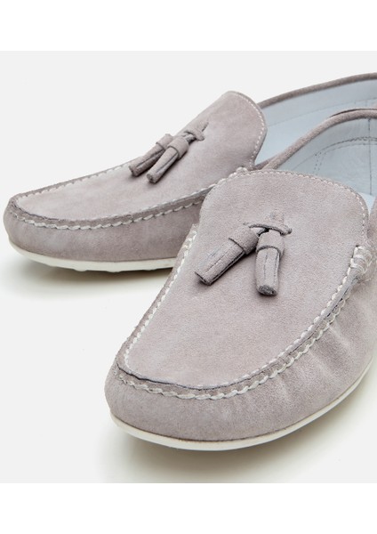 02AYH305540A200 ERKEK Süet Deri Gri Püskül Detaylı Günlük Loafer modelleri