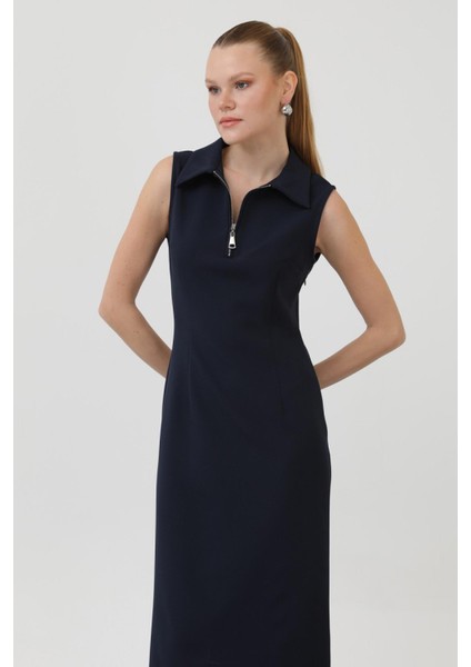 32149 Kadın Fermuar Detaylı Midi Elbise fiyatları