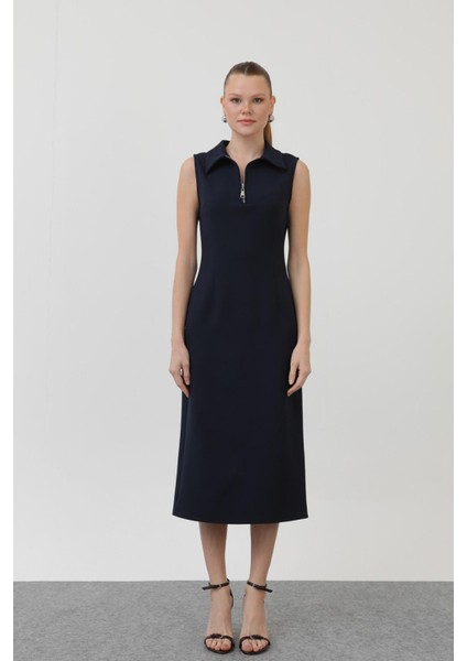 32149 Kadın Fermuar Detaylı Midi Elbise fırsatları