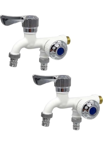 2 Adet 2 Yollu Musluk Ayırıcı Bahçe Hortumu Su Musluğu Ayırıcı, Açık Hava Çift Musluk Musluğu, Beyaz (Yurt Dışından)