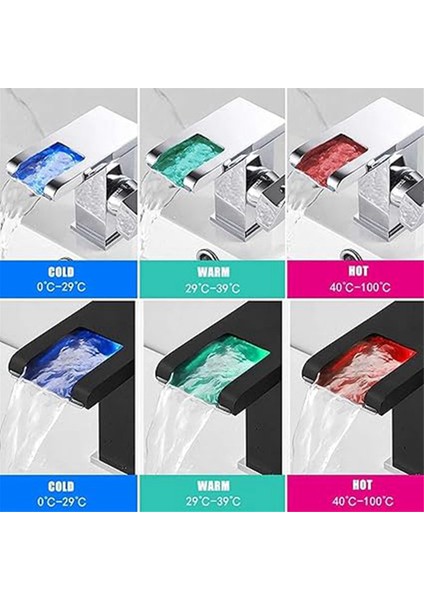 Lavabo Çıkışı, Banyo Tek Sıcak ve Soğuk Su Renk Değiştiren Kare Lavabo Dolabı Çıkışı Siyah (Yurt Dışından)