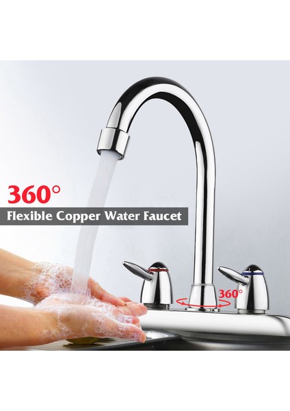 2x Döner Banyo Mutfak Musluğu Krom Iki Kulplu Sıcak Soğuk Lavabo Bataryası Musluk Spreyi (Yurt Dışından)