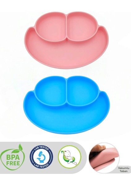 3 Bölmeli Silikon Vakumlu Bebek Mama Tabağı Cocuk Beslenme Tabağı