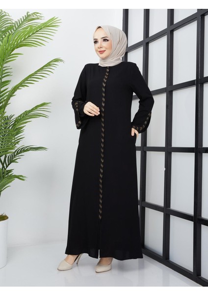 SAFİR MODA AVM KOLU LAZER KESİMLİ TAŞ SÜSLEMELİ BAYAN FERACE M
