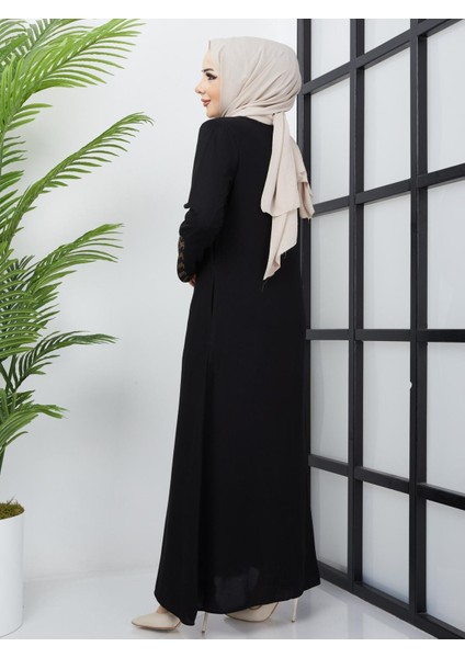 SAFİR MODA AVM KOLU LAZER KESİMLİ TAŞ SÜSLEMELİ BAYAN FERACE M