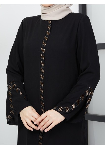 SAFİR MODA AVM KOLU LAZER KESİMLİ TAŞ SÜSLEMELİ BAYAN FERACE M