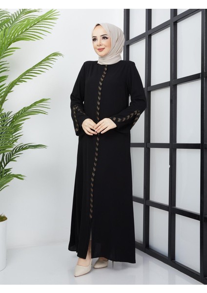 SAFİR MODA AVM KOLU LAZER KESİMLİ TAŞ SÜSLEMELİ BAYAN FERACE M