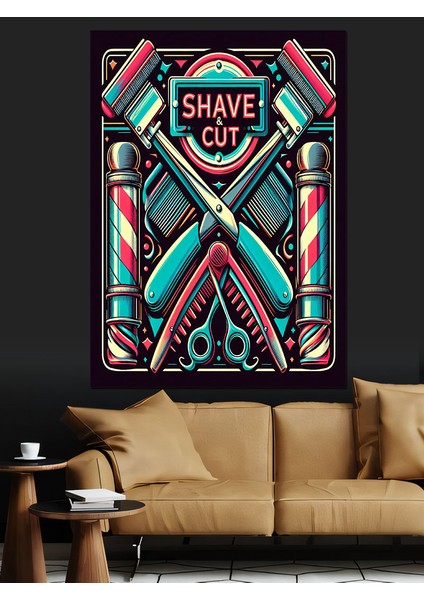 Berber Dükkanı Dekoratif Kanvas - Mdf Ahşap Tablo