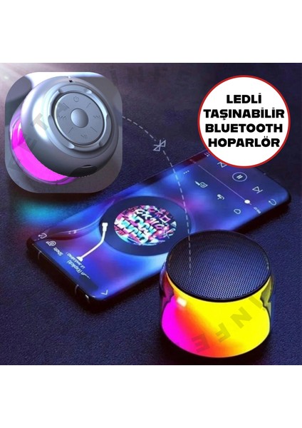 Ledli Işıklı Taşınabilir Bluetooth Hoparlör | Kablosuz Aux Girişli Ses Bombası Yeni Nesil Hoparlör