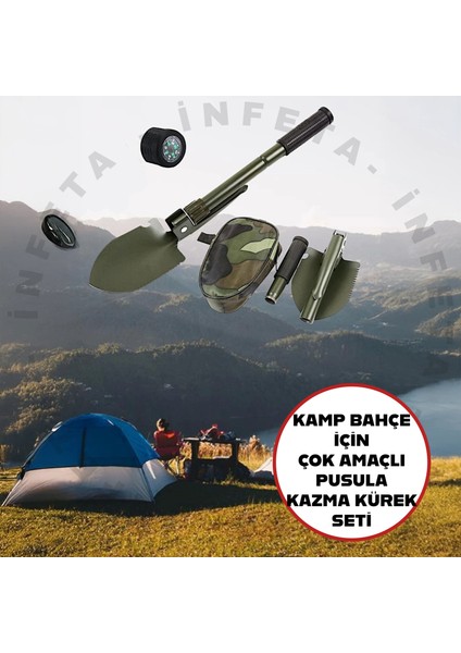 Kamp Bahçe Için Çantalı Pusulalı Katlanabilir Kazma Kürek Kamp Seti