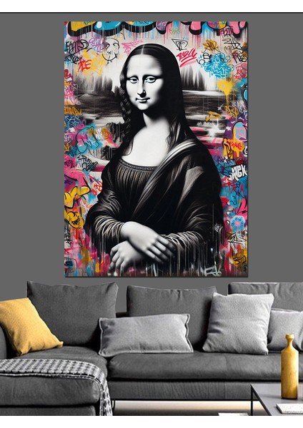 Graffiti Ile Mona Lisa Dekoratif Kanvas - Mdf Ahşap Tablo fiyatları