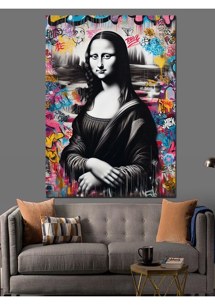 Graffiti Ile Mona Lisa Dekoratif Kanvas - Mdf Ahşap Tablo modelleri