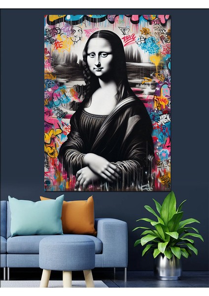 Graffiti Ile Mona Lisa Dekoratif Kanvas - Mdf Ahşap Tablo fırsatları