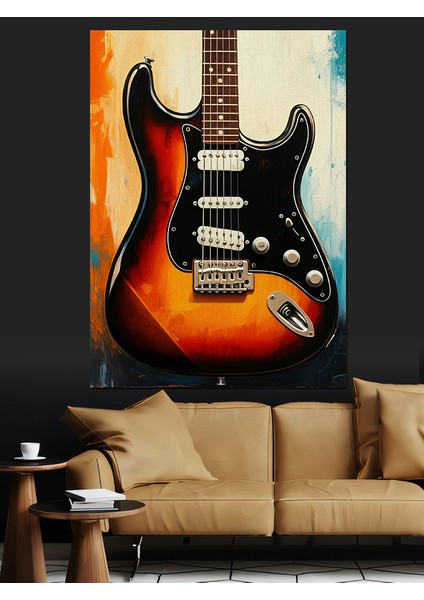 Klasik Elektro Gitar Dekoratif Kanvas - Mdf Ahşap Tablo