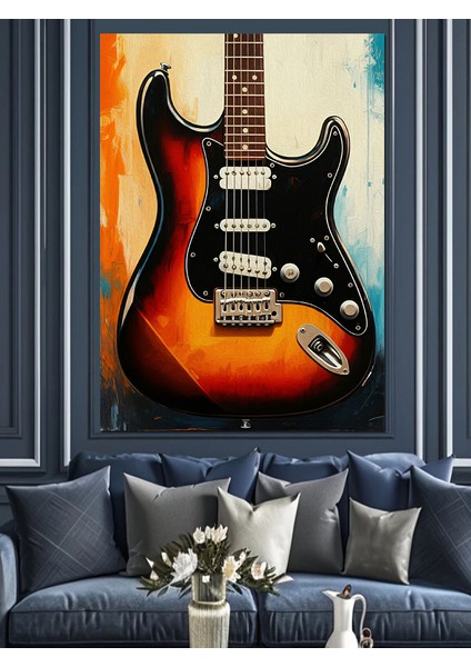 Klasik Elektro Gitar Dekoratif Kanvas - Mdf Ahşap Tablo