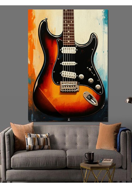 Klasik Elektro Gitar Dekoratif Kanvas - Mdf Ahşap Tablo