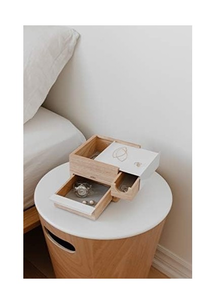 Stowit Tasarım Takı Kutusu - Modern Takı Box Geheimfaechern Yüzükler, Bileklikler, Saatler, Kolyeler, Küpeler ve Aksesuarlar Için, Ahşap/metal, Ahşap, Weiß / Natur, Mini
