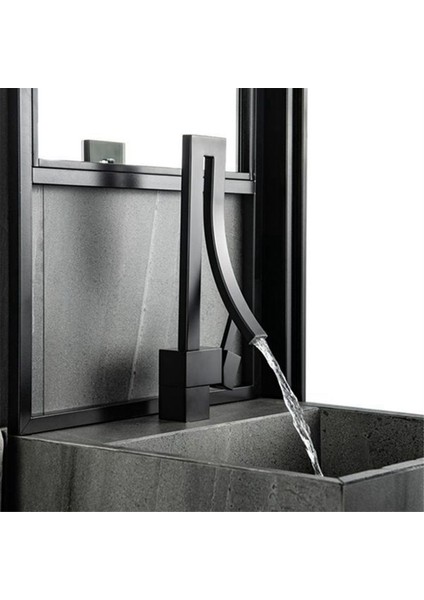 Banyo Havza Musluğu Soğuk Sıcak Döndürme Mikseri Vinç Musluğu Siyah Şelale Lavabo Mikserleri (Yurt Dışından) indirimleri