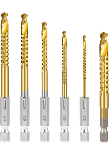 6 Adet Titanyum Kaplamalı Hss Büküm Matkap Uçları, 3-8mm Altıgen Saplı Tırtıklı Kesme Ucu Spiral Testere (Yurt Dışından)