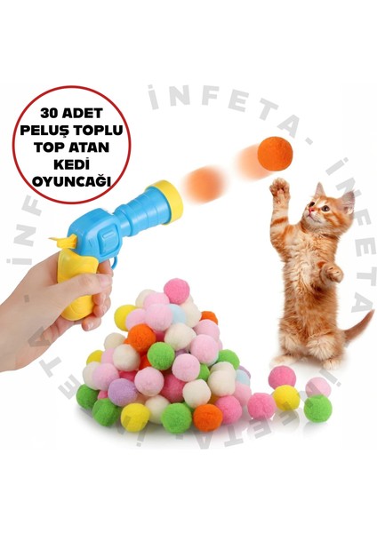 30 Adet Peluş Toplu Kedi Oyun Tabancası -Top Atma Tabancası- Peluş Toplarla Eğlenceli Oyun Zamanı