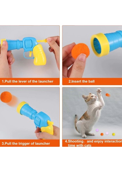30 Adet Peluş Toplu Kedi Oyun Tabancası -Top Atma Tabancası- Peluş Toplarla Eğlenceli Oyun Zamanı