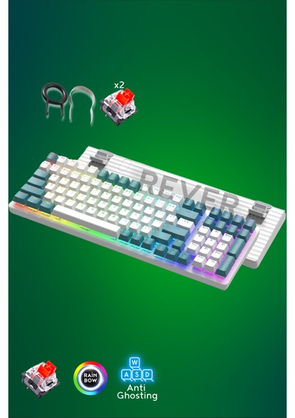 Mekanik Oyuncu Klavyesi Red Switch Retro Dizayn 9 Işık Animasyonlu Rainbow LED Işıklı Gaming Klavye