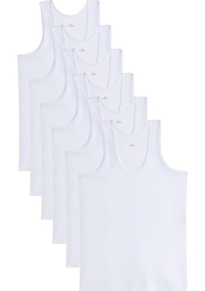 6 Adet Compact Penye Beyaz Erkek Atlet %100 Pamuk Standart Fit Normal Kesim 6'lı Paket