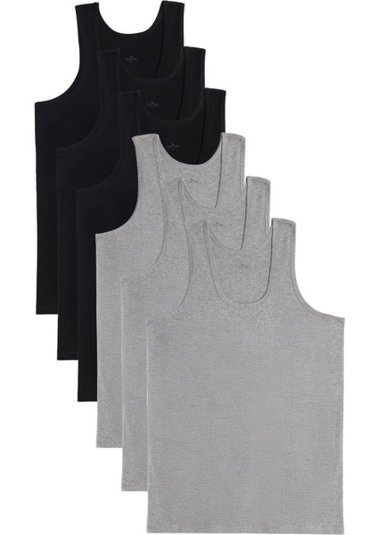 6 Adet Compact Penye Siyah-Gri Erkek Atlet Pamuklu Standart Fit Normal Kesim 6'lı Paket