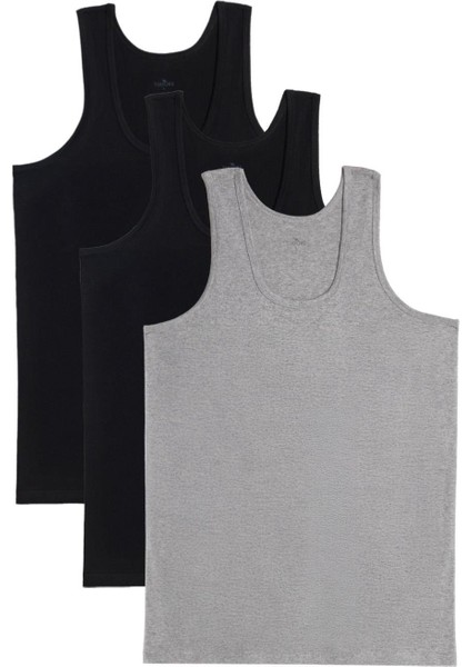 3 Adet Compact Penye Siyah-Gri Erkek Atlet %100 Pamuk Standart Fit Normal Kesim 3'lü Paket