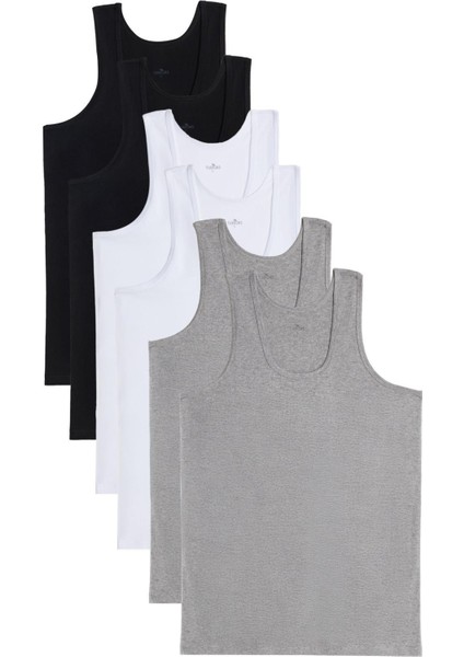 6 Adet Compact Penye Siyah-Beyaz-Gri Erkek Atlet Pamuklu Standart Fit Normal Kesim 6'lı Paket