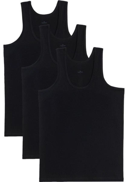 3 Adet Compact Penye Siyah Erkek Atlet %100 Pamuk Standart Fit Normal Kesim 3'lü Paket