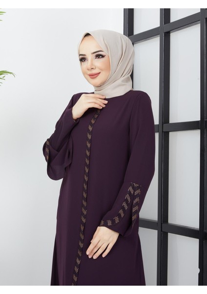 SAFİR MODA AVM KOLU LAZER KESİMLİ TAŞ SÜSLEMELİ BAYAN FERACE M