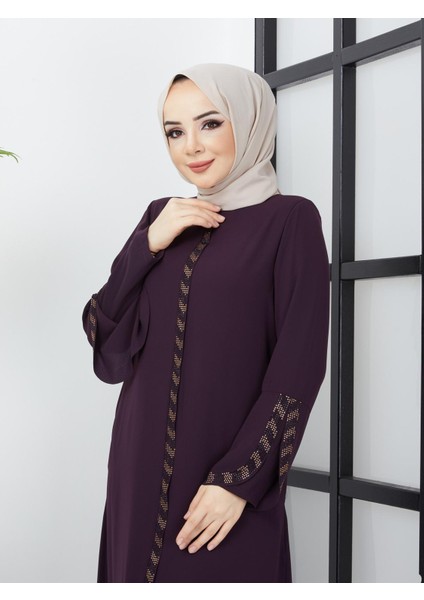 SAFİR MODA AVM KOLU LAZER KESİMLİ TAŞ SÜSLEMELİ BAYAN FERACE M