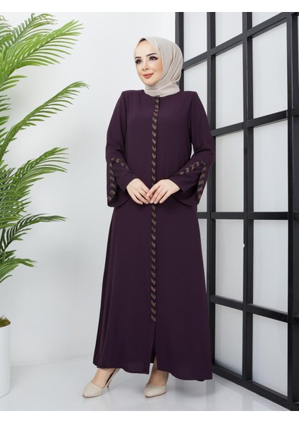 SAFİR MODA AVM KOLU LAZER KESİMLİ TAŞ SÜSLEMELİ BAYAN FERACE M