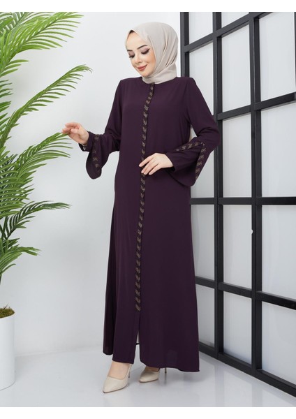SAFİR MODA AVM KOLU LAZER KESİMLİ TAŞ SÜSLEMELİ BAYAN FERACE M
