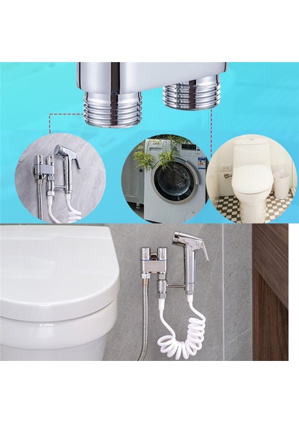 Mini Çok Fonksiyonlu Musluk Pirinç 1 Giriş 2 Çıkış Çift Kontrol Çamaşır Makinesi Krom Musluk ve Tuvalet-B (Yurt Dışından)