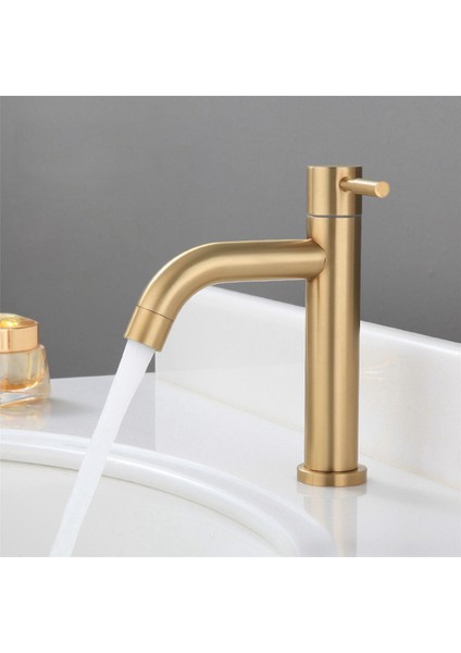 2x Fırça Altın Tek Soğuk Havza Musluğu 304 Malzeme Miks Banyo Lavabo Su Yıkama Musluğu-A (Yurt Dışından)