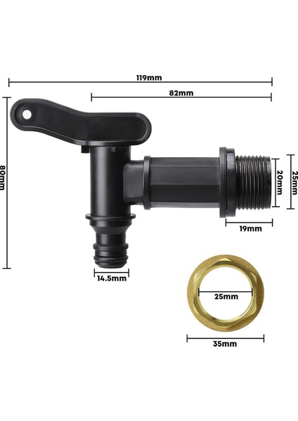3/4 Inç Su Butt Musluğu Plastik Snap-Fit Hortum Yağmur Fıçısı Butt Dişi Pirinç Somunla Değiştirme (Yurt Dışından) modelleri