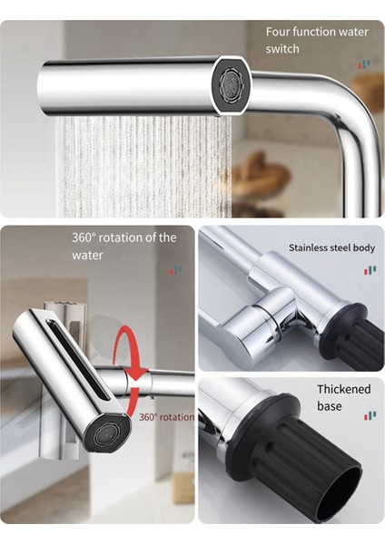 4 Mod Şelale Mutfak Musluğu Akış Püskürtücü Sıcak Soğuk Tek Delikli Güverte Üstü Su Lavabo Bataryası Yıkama Musluğu Siyah (Yurt Dışından) fırsatları