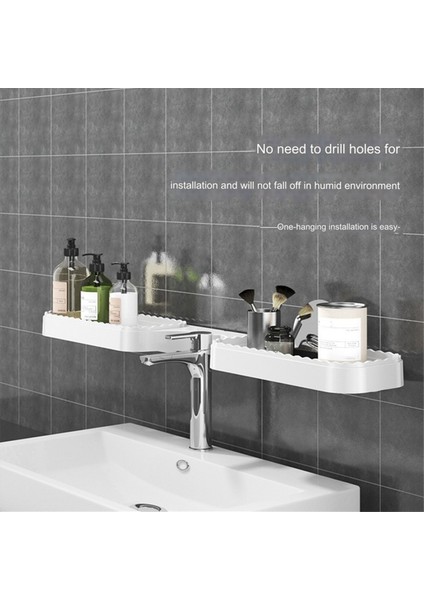 Banyo Döner Raf Duvara Monte Tuvalet Lavabo Mutfak Duvar Depolama Aksesuarları Wc Düzenleyici Beyaz (Yurt Dışından)